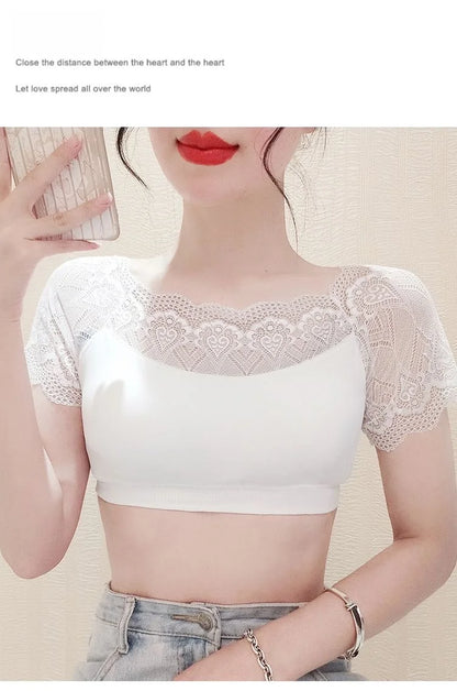 Lace Splice ort Sve Base irt Women's Summer Top Beautiful Ba Design Daily Wear Versatile Universal Fit Boting Tee