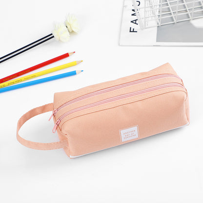 Large Capacity Canvas Pen Case Double Layer Pencil Pouch Middle Primary School Stationery Organizer Storage