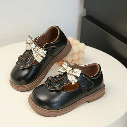 Cute bow Leather Girls Shoes 2025 New T-strap Oxfords Spring Kids Soft Shoes For Girl School Children Princess Dress Shoes