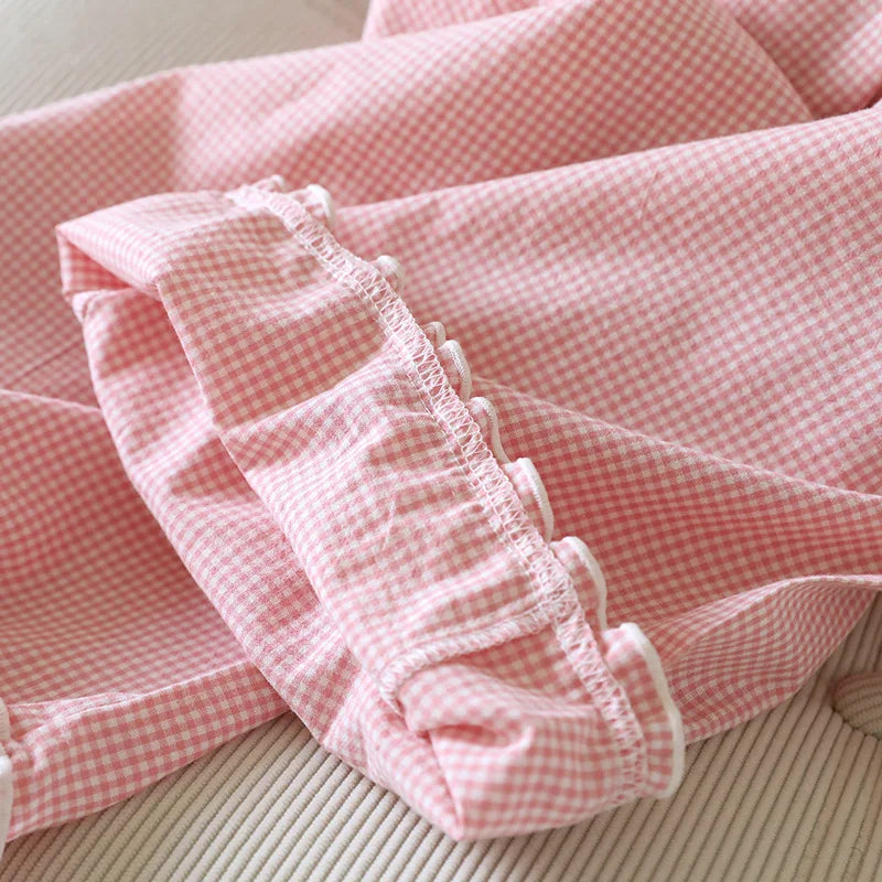Spring and Summer Thin Loose Size Plaid Design Women's Pajama Pants Elastic Waist Casual Homewear Women Nine-point Trousers (Available)