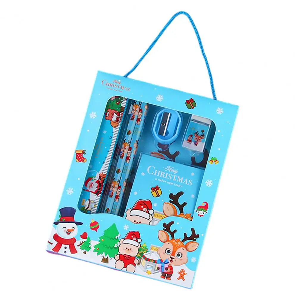 6Pcs/set Christmas Stationery Set Xmas Pattern Pencil Sharpener Erasers Children Pencils Gift Kawaii School Stationery Supplies