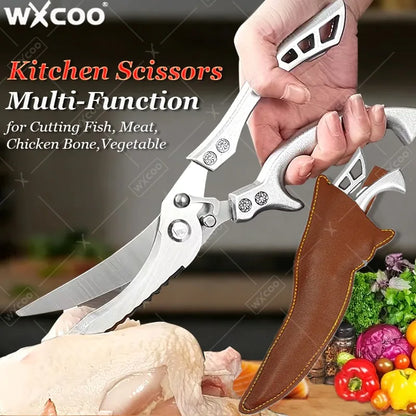 Stainless Steel Kitchen Scissors MultiFunction Chicken Bone Scissors for Cutting Fish Meat Vegetables Effort-Saving BBQ Scissors