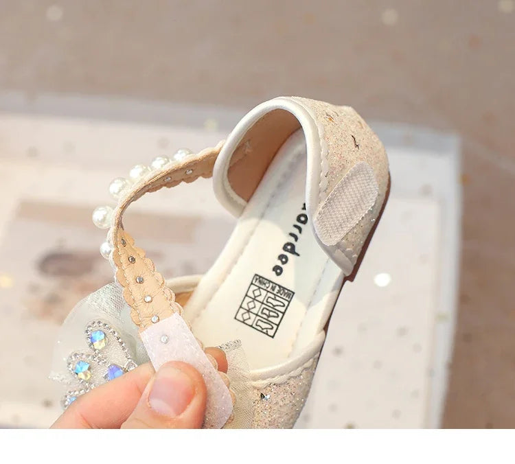 Baby Girls Leather Shoes  Spring Summer Children Casual Half Sandals Sequins with Crystal Butterfly Fashion Princess Sweet