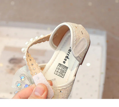 Baby Girls Leather Shoes  Spring Summer Children Casual Half Sandals Sequins with Crystal Butterfly Fashion Princess Sweet