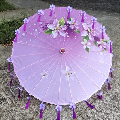 Women Umbrella Japanese Cherry Blossoms Tassel petal umbrella Chinese Style Oil Paper Umbrella
