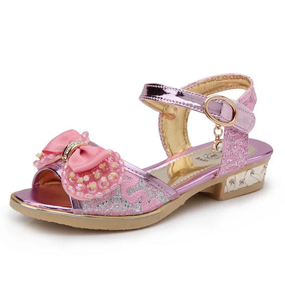 Girls Princess Shoes Summer Children High Heels Open-toe Party Wedding Toddlers Sandals Non-slip Kids Causal Sequins Beach Shoes