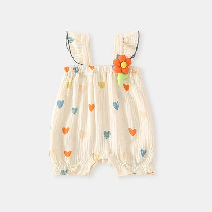 Summer Sweet Sle Baby Girl Rer Print Thin Svel Clothes for Babies Heart Pattern Cler Suit Casual Summer Outfit (Available)