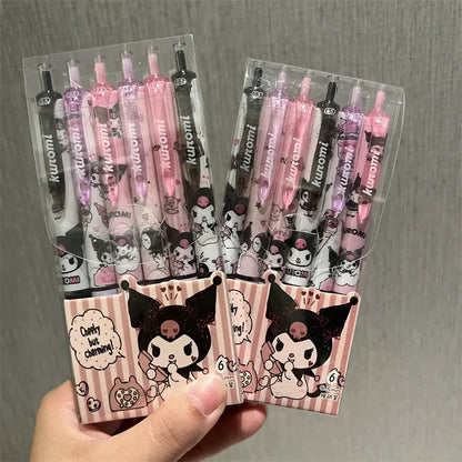 Sanrio 6pcs Series Gel Pen 0.55mm Refill Hello Kitty Y2k Cinnamoroll Kuromi MelodyCartoon Press Pen Black Stationery Supplies