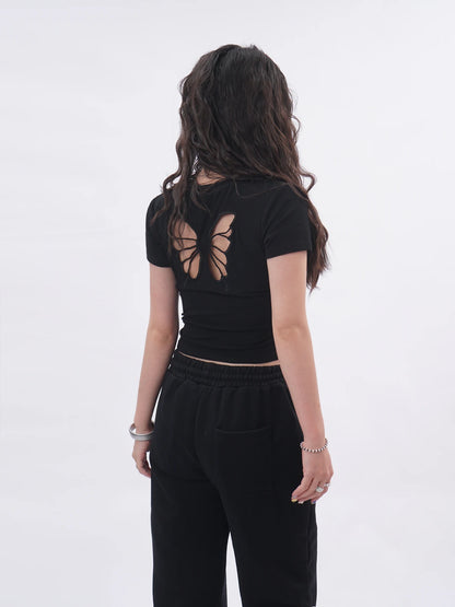 Ele Bal  Embroidery Bla T-irt Sexy Hollow out American Retro Sle ort Sve Street Faion Women's Top