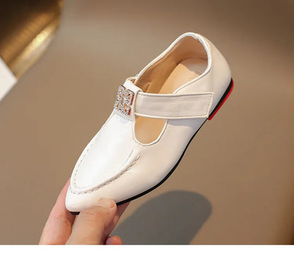 Fashion Girls' Shoes  Autumn New Kids Formal Pointed Leather Shoes Simple Versatile Girls' Rhinestone Casual Shoes Zapatos