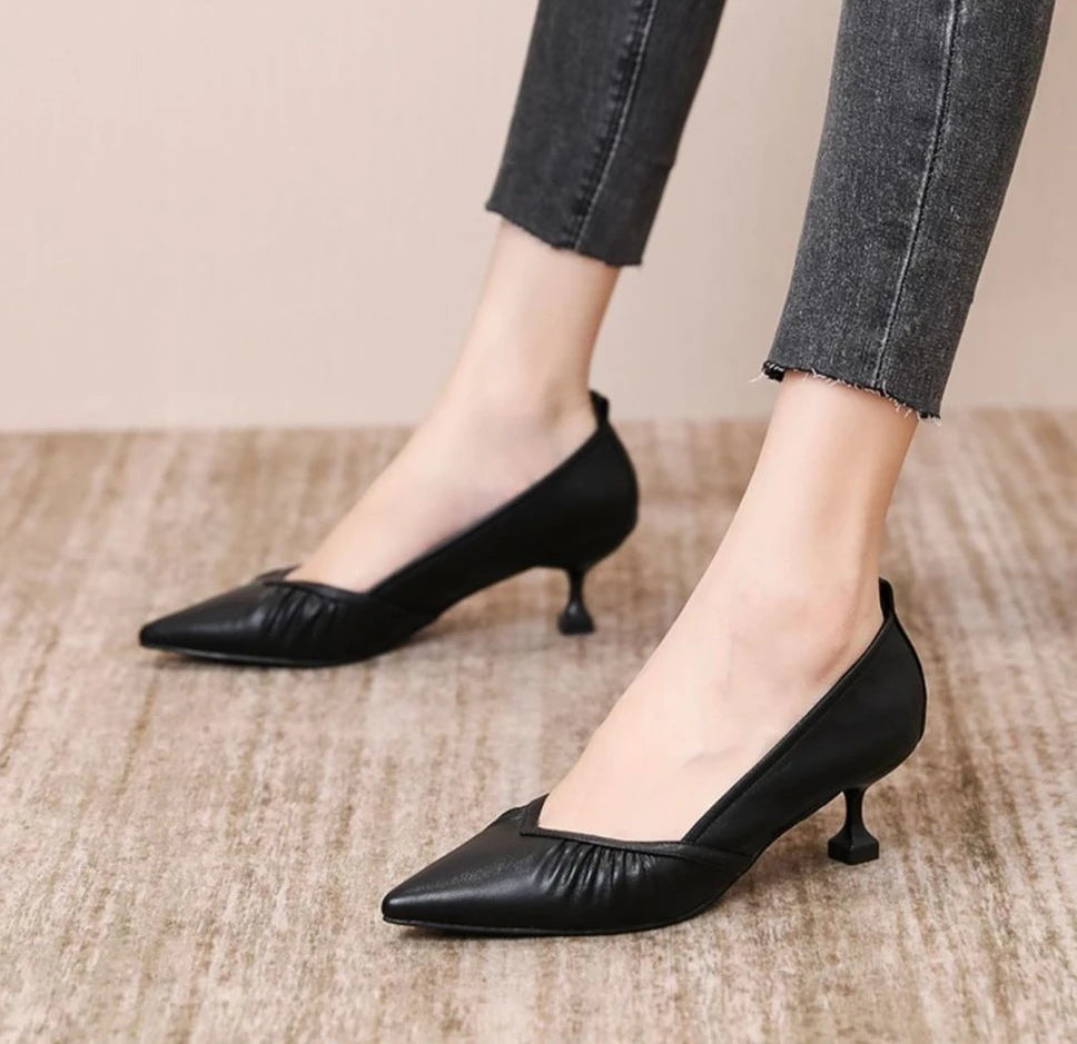 Women's Shoes Formal Black Ladies Pumps with Medium Heels Pointed Toe Luxury Brand Elegant Dress Popular Stylish Lastest Y2k A L