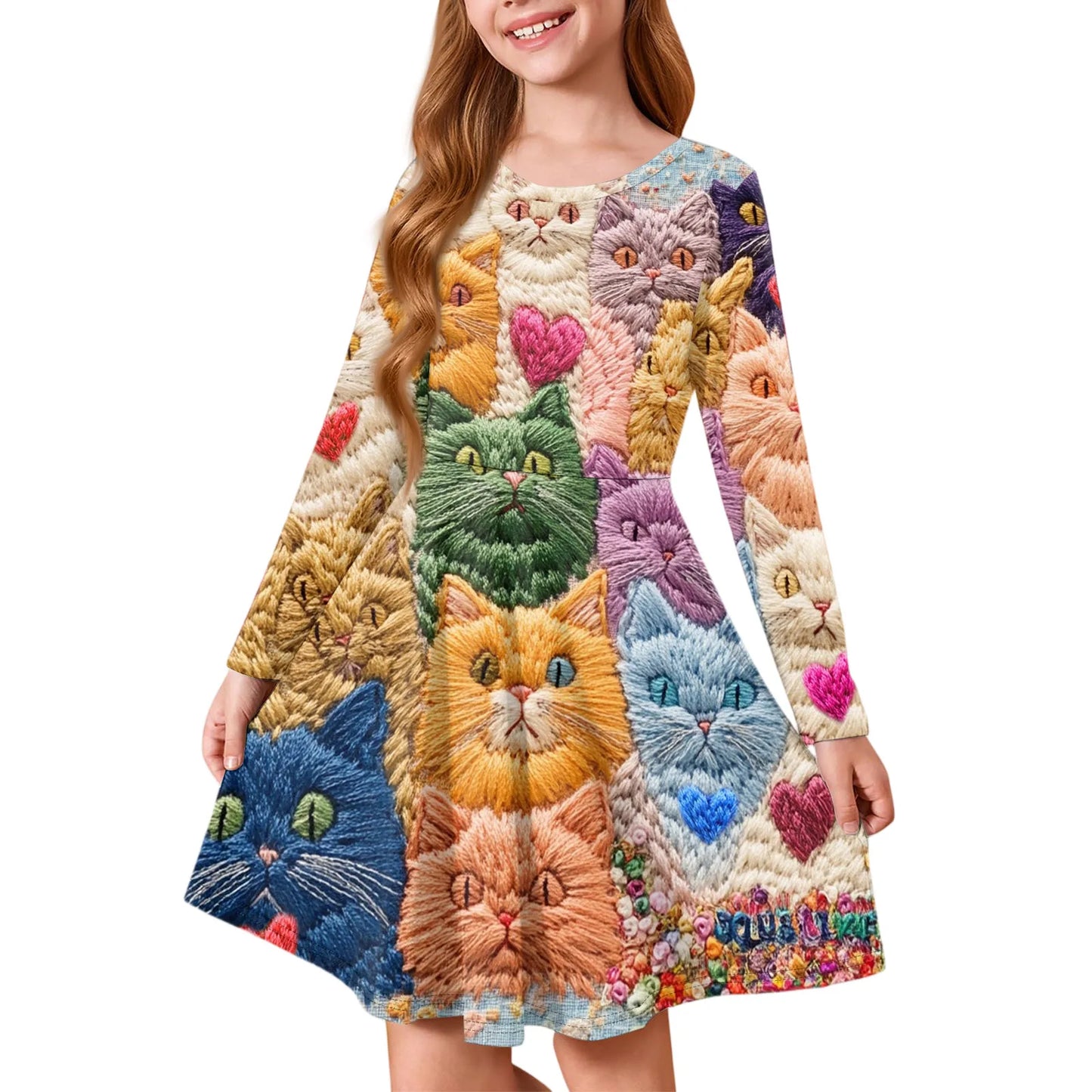 Girl Spring Summer Cozy Dress Exquisite Colorful Pattern Printed Comfortable Dress Girl Daily Casual Long Sleeve A Line Dress