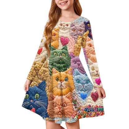 Girl Spring Summer Cozy Dress Exquisite Colorful Pattern Printed Comfortable Dress Girl Daily Casual Long Sleeve A Line Dress