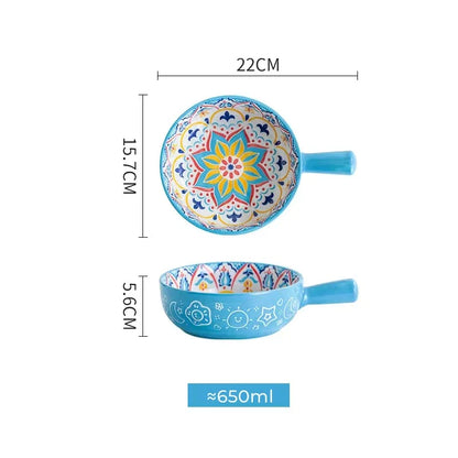 Single Handle Ceramic Noodle Bowl, Bohemian Design, Large Bowl, Creative Restaurant, Household Salad, Dessert Bowl, Home Decorat