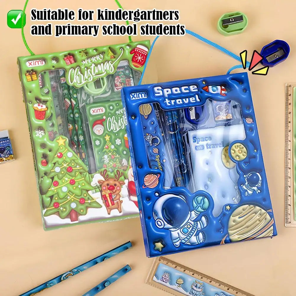 1 Set Cartoon Stationery Set Including Pencil Notebook Ruler Eraser Pencil Sharpener Student School Supplies Stationery Gifts