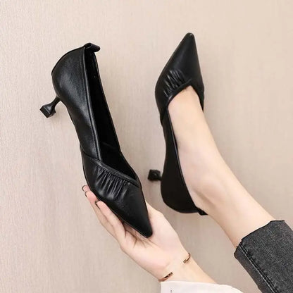 Women's Shoes Formal Black Ladies Pumps with Medium Heels Pointed Toe Luxury Brand Elegant Dress Popular Stylish Lastest Y2k A L