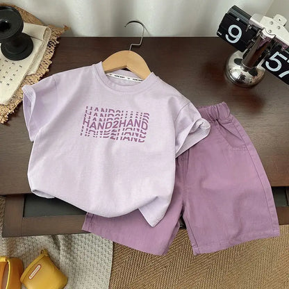 Summer Children Clothes Boys Girls Short-sleeved Striped T-shirt +Shorts 2Pcs Set Babies Fashion Round Neck Outfits Kids Suits