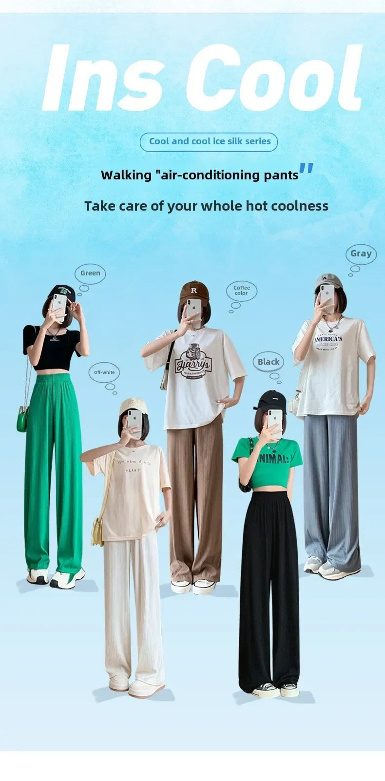 Korea Dongdaemun Ice Silk Wide-leg Pants Women's Thin Slimming Floor Pants White Striped Pants Y2K Fashion Pants Baggy (Available)