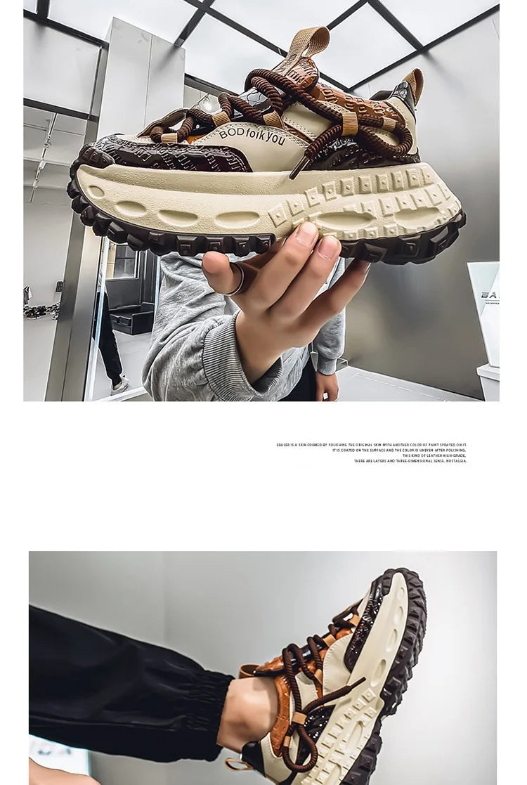 New Thick Soled Height Increasing Men's Casual Shoes 2025 Spring Color Blocked Comfortable Fashion Trend Low Cut Chunky sneakers