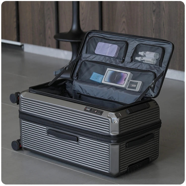 Large Capacity PC Material Suitcase 20/28/32/34-inch Deep-Compartment Travel Luggage with Combination Lock Side-Open Hard Shell