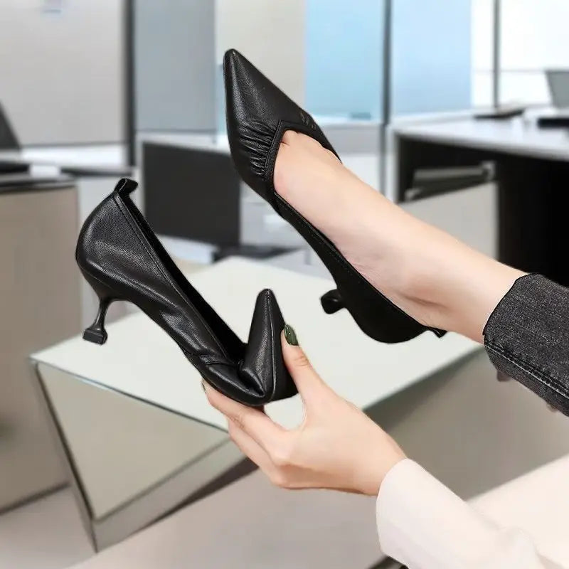 Women's Shoes Formal Black Ladies Pumps with Medium Heels Pointed Toe Luxury Brand Elegant Dress Popular Stylish Lastest Y2k A L