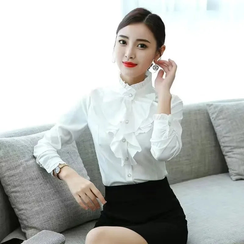 Women Blouse Lace Stand Collar Shirt Women Long Sleeve Autumn  Winter Top Shirt Blusas Ropa De Mujer