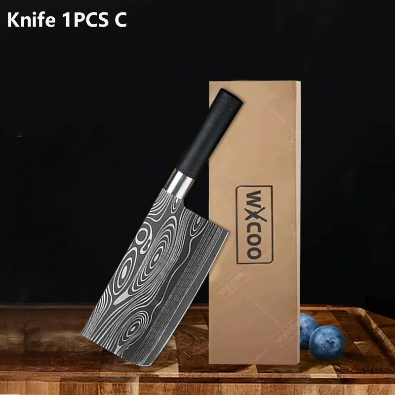 Professional Kitchen Knives Stainless Steel Scissors Fruit Utility Knife Sharpening Rod Sharp Slicing Chef knife Cooking Tools