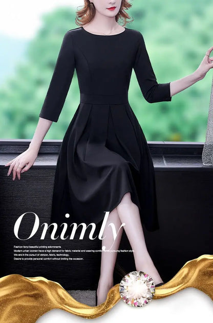 Dress Women's Fashion Western Style Spring and Autumn Clothing New Collection Waist Cinching Slimming Small Black Dress