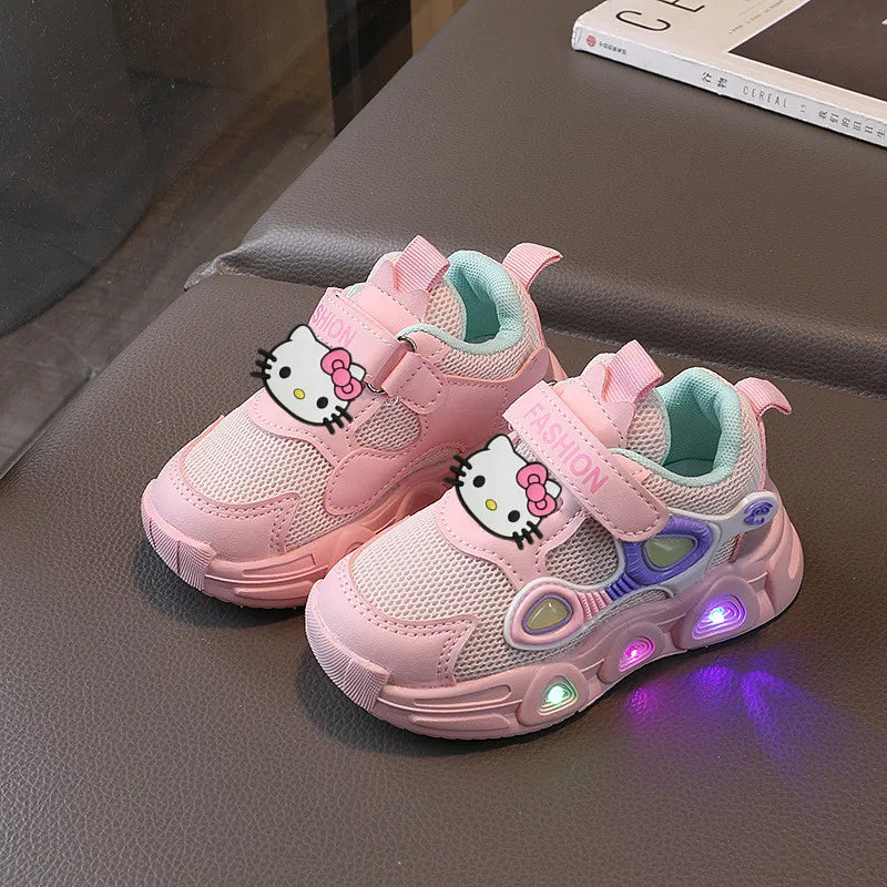 Sanrio children's cartoon hello kitty boys girls non-slip soft Light up casual shoes sports shoes student running shoes LED
