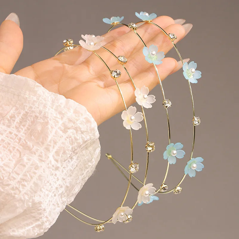 Double Layer Rhinestone Flower Hairbands for Women Fashion Elegant Metal Hair Hoop Korean Style Headwear Girls Hair Accessories