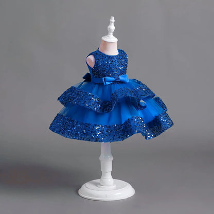 2025 Summer Girls Party Dresses 1-6 Years Kids Glittering Princess Dress Baby High-end First Birthday Party Evening Dress