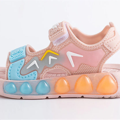 Children' Fashion Sport Sandals Geometric Patterns Breathable Wear-resistant Soft Shoes With Adjustable Velcro For Boys & Girls