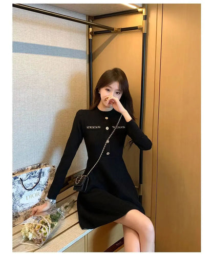 Fashionable Knitted Dress for Women's Spring Clothes Style Waist-hugging Temperament Elegant and Casual Versatile Dress Inside