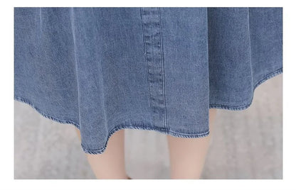 2026 Korean Summer New Denim Dress Women Temperament  Short Sleeved Fashion Slim All-match Casual Dress Female Vestidos