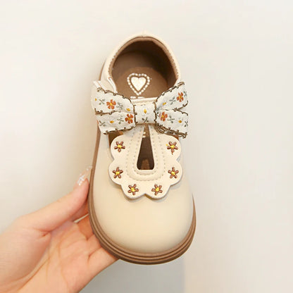 Cute bow Leather Girls Shoes 2025 New T-strap Oxfords Spring Kids Soft Shoes For Girl School Children Princess Dress Shoes