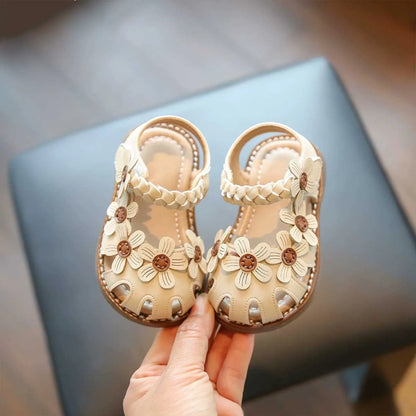 Summer Fashion Flower Kids Beach Sandals Round Toe Elegant Casual Hollow Flat Shoes Girls Princess Shoe Children Sandals Toddler