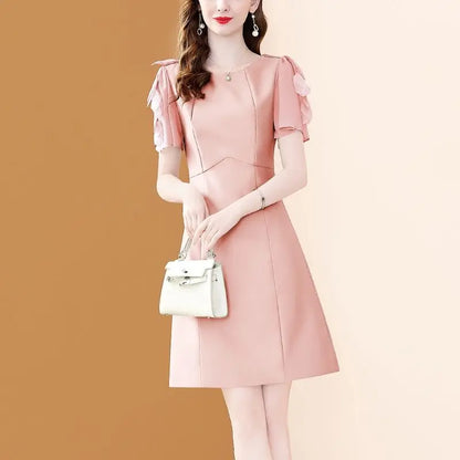 BESTBAFU High Quality Office Lady Elegant Dress Women Short Sleeve Summer A-Line High Waist Party Dresses Mini Vestidos 222P