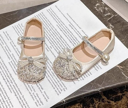 Girls Crystal Sparkle Princess Shoes Kids Fashion Leather Comfortable Party Performance Flats for Toddlers