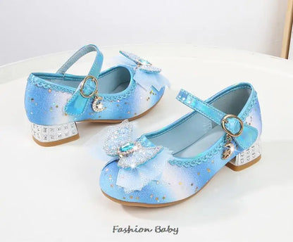 Princess Shoes Children Shoes Round-Toe Soft-Sole Big Girls High Heel Princess Crystal Party Shoes Single Shoes