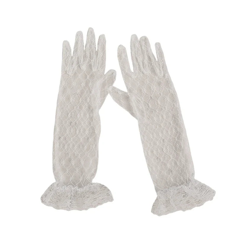 1 pair Lace Gloves for Little Kids Ages 3 to 12 Year Flower Girls Mittens White