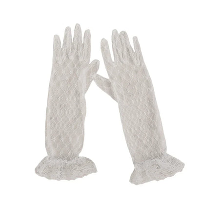 1 pair Lace Gloves for Little Kids Ages 3 to 12 Year Flower Girls Mittens White