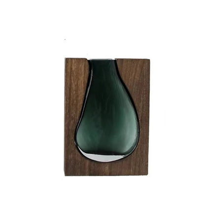 Desktop Ornament Wooden Glass Vase Transparent Modern Hydroponic Flower Holder Removable Creative Flower Pot Home