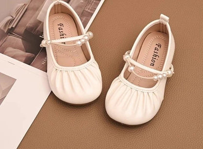 Fashion Girls Soft Sole Princess Leather Shoes Spring Autumn New Style Pearl Embellished Kids Loafers