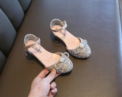 Girls High Heels for Kids Party Wedding Evening Dress Shoes 2021 Fashion Crystal Summer Princess Stockings Girl Sandals E02165