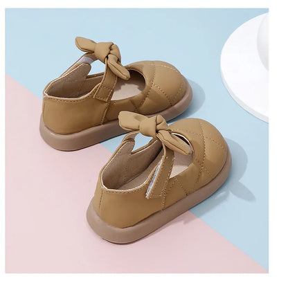 Children's Leather Shoes Non-slip Soft Bottom Kids Mary Jane Shoes Fashion Solid Color Bowknot Girls School Causal Single Shoes