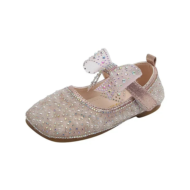 Fashion Children's Bow Rhinestone Sequin Kids Shoes Baby Party Student Flat Performance Shoes