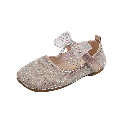 Fashion Children's Bow Rhinestone Sequin Kids Shoes Baby Party Student Flat Performance Shoes