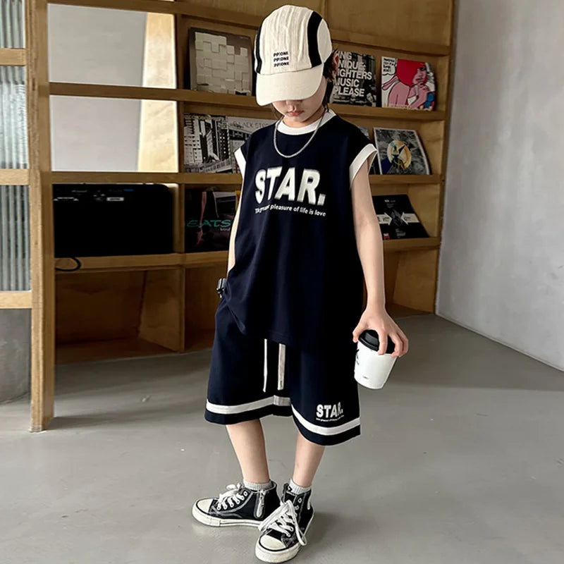 New Children's Sets Teenager Basketball Sportswear Top+Shorts 2Pcs Big Kids Clothing Outfits