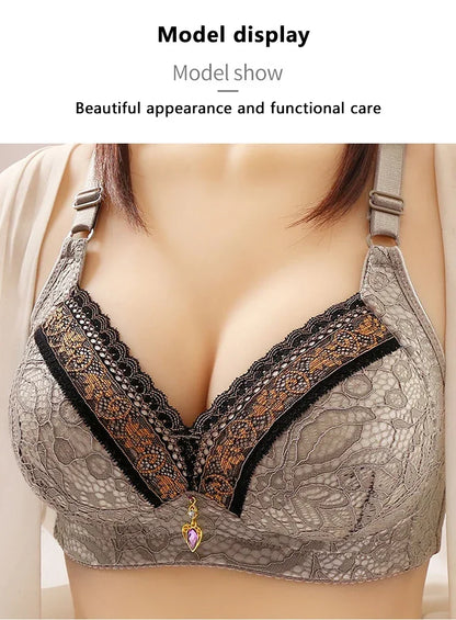 Women Bra Adjustable Lace Underwear Brassiere V-neck Non Steel Ring Anti Sagging Soft Comfortable Sexy Lingerie Intimate