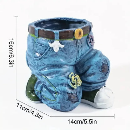 Jeans Pants Shape Flower Pot Resin Statue, Succulent Pot Flower Planter For Indoor Garden Yard Lawn Porch Patio Outdoor
